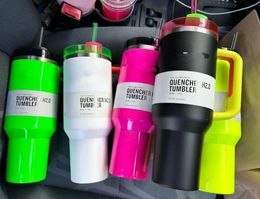 Electric Neon White Pink Black Mugs QUENCHER H2.0 40oz Stainless Steel Tumblers Cups with Silicone handle Lid And Straw Travel Car Water Bottles 0419