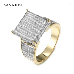 Cluster Rings VANAXIN High Quality Square Hip Hop For Men Micro Paved Cubic Zirconia Copper Iced Out Gift