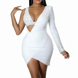 Casual Dresses Women Elegant One Shoulder Bandage Dress Diamonds Bodycon Vestidos Sexy Chic Straps Bra Club Party Mini Thick