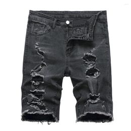 Men's Jeans Summer Men Ripped Distressed Slim Denim Shorts Street Stylish Solid Male Straight Casual Beach Five-point Pants