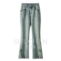 Women's Jeans Embroidered Flares Flare Women 93.5% Cotton 2024 Summer Split Streetwear Pantalon Vintage Mujer