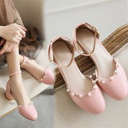 YQBTDL 818 Years Sweet Studded Pearls Little Princess Blue White Pink Summer Sandals Childrens Party Girls Buckle Strap Shoes 240408