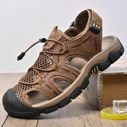 Sandals 2024 Leather Men Shoes Summer Large Size Men's Fashion Slippers Big 38-46