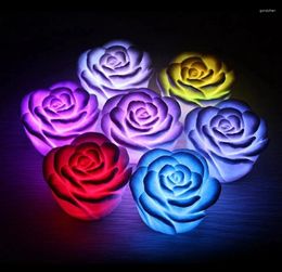 Decorative Flowers 7 Colours Changing Auto Flameless Romantic Rose Flower Shaped LED Candle Night Light For Xmas Wedding Party Decor