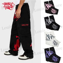 Men's Pants High Strt Hip Hop Multiple Pockets Cargo Pants For Men Women Casual High Waist Straight Baggy Trousers-Red Minustwo T240419