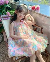 Girl&#039;s Dresses Children Girls Summer Dress 2023 New Baby Clothing Kids Girl Sleeveless Bowknot 3D Flower Princess Dresses d240419