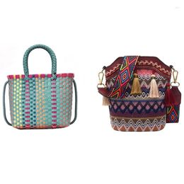 Shoulder Bags Fashion Summer Beach Bag Colour Straw Lady Travel Mobile Handbag & Women's Woven Messenger Red