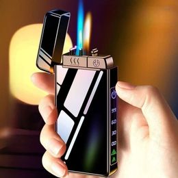 Metal Without Gas Electric Dual-purpose Lighter Windproof Direct Flame Cross Double Arc Open Flame USB Rechargeable Lighter Gift
