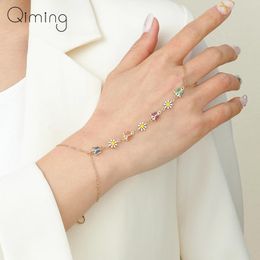 Link Bracelets Colorful Butterfly Sunflower Bracelet Ring Women Bohemian Korean Ethnic Finger Rings Party Jewelry Gifts