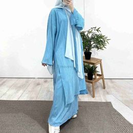 Ethnic Clothing Ramadan Abaya 2024 New Fashion Striped Split Long Dress Muslim Dresses For Women Dubai Abaya Arab Islamic Muslim Clothing d240419