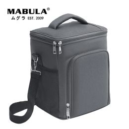 Bags MABULA Multi Pocket Insulated Lunch Box Large Reusable Cooler Handbag Protable Freezable Crossbody Bag for Picnic Beach