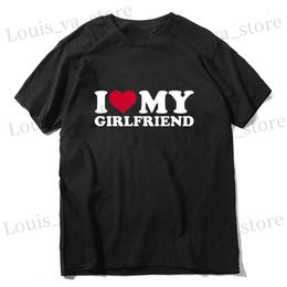 Men's T-Shirts I Love My Girlfriend T-Shirts Letter Print Strtwear Men Women Fashion Oversized T Shirt Pure Cotton Ts Tops Couple Clothing T240419