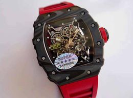 Mens High Quality Excellent Upgrade Watch 03502 Forge Carbon Titanium Case Button Red Chronograph Automatic Men Sport Wristwatche8294985
