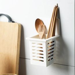 Kitchen Storage 1pc Multi Functional Utensil Cage With Hole Free Wall Mounted Anti Mold Drainage Spoon And Fork Shelf