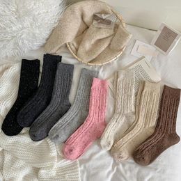 Women Socks Twisted Pattern Wool Thickened Warm Solid Colour Stacked Women's Casual Crew Striped Simple