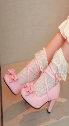 Dress Shoes 2021 Lolita Kawaii High Heels Cross Strap Woman Pumps Cute Bow Block Heel Ladies School Girls Cosplay15345149