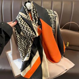 Scarves Fashion Silk Spring Chiffon Stripe Flower Print Beach Towel for Designer Women Girl Sunscreen Thin Gauze Scarf Long Scarves Wrap 1