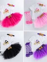 1歳の女の子の服4ピースレター短袖Tシャツプリンセススカートソックセット