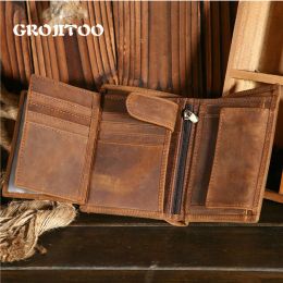 Wallets Grojitoo Crazy Horse Wallet Cowhide Leather Men Wallet Multicard Holder Genuine Leather Wallet Large Capacity Vintage Purse Men