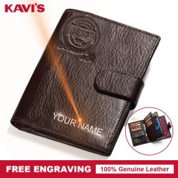 Wallets Kavis Free Engrave Genuine Leather Wallet Men Passport Cover Coin Purse Travel Walet Portfolio Portomonee Vallet and Card Holder