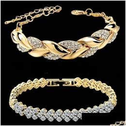 Bangle Luxury Love Braided Leaf Bracelet Charm Crystal Wedding Bracelets For Women Anniversary Valentines Day Gifts Aesthetic Jewelry Dhabs