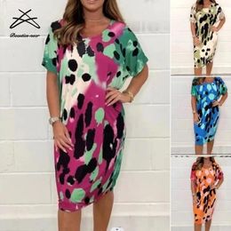 Casual Dresses Sexy Short Sleeve Elegant Womens Women Summer Leopard Print Ladies Dress Long Loose