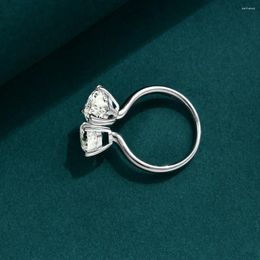 Cluster Rings Poetry Pendant Jewelry Heart-shaped 8 Flower Cut White G Color 2 Twin Stone Couple Opening Ring Adjustable
