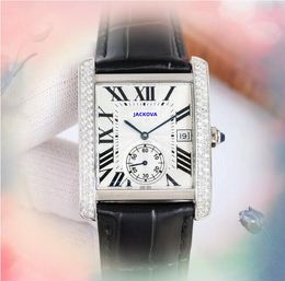 Famous day date time 3 pointer watch Fashion Shiny Starry Two Line Diamonds Ring Men Clock Quartz Battery Square Roman Tank Dial Chain Bracelet Watches Gifts