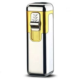 Metal Outdoor Windproof Four Straight Flame Turbo Torch Without Gas Lighter Recycled Iatable Large Flame Cigar Lighter High-end Gift