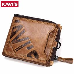 Wallets KAVIS Crazy Horse Genuine Leather Wallet Men Coin Purse Male Cuzdan Walet Portomonee PORTFOLIO Perse Small Pocket money bag