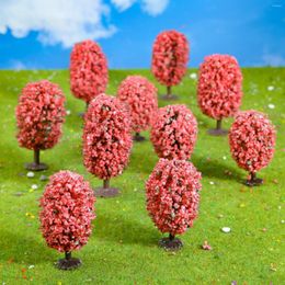 Decorative Figurines 10Pcs 8cm/10cm Pink Flower Tree Model Train Artificial Miniature Scenery Railroad Decoration Building Landscape