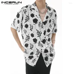 Men's Casual Shirts INCERUN Tops 2024 Korean Style Mens Fashionable Floral Print Leisure Streetwear Male Lapel Short Sleeved Blouse S-5XL