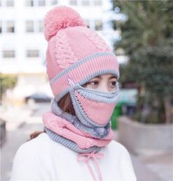 Berets Winter Cycling Fashion Korean Style Allmatch Warm Thickened Knitted Hat Scarf Mask Threepiece Wool Hat19775887
