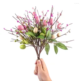 Decorative Flowers 3pcs Colorful Easter Egg Picks Branches With Artificial Berry Stems Leaf Flower Fake Plant Festival Party Home Vase Decor