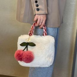 Storage Bags INS Korean Fluffy Woman Makeup Bag Cute Cherry Girls Students Handbag Large Capacity Ladies With Shoulder Strap