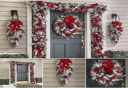 Red And White Holiday Trim Front Door Wreath Christmas Home Restaurant Decoration Navidad J22061667496904054583