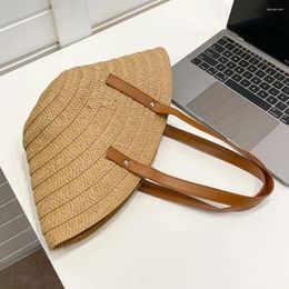 Drawstring Ladies Summer Hand-Woven Tote Bag Large Capacity Casual Travel Solid Shoulder Bags Straw Knitting Underarm Beach Handbag