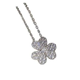 Designer Brand Van Clover Full Diamond Necklace 925 Pure Silver Plated 18K Gold Three Flowers Flower Pendant Collar Chain High Edition With logo