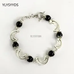 Link Bracelets Gothic Halloween Black Onyx Pentacle Charm Bracelet Punk Goth Pagan Wiccan Jewelry Fashion Statement Rock Women Gift