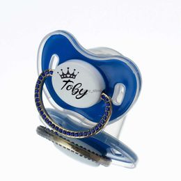 Pacifiers# MIYOCAR Sparkling Bling Custom baby pacifiers with name Adorned with Elegant Blue Rhinestones for boy girl 0-6 Months6-18 ML2403