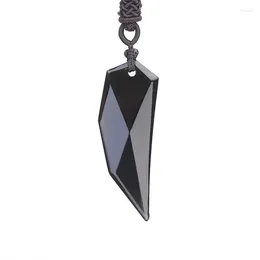 Pendant Necklaces Drop Black Natural Obsidian Stone Wolf Tooth Shape Necklace Lucky For Women Men Sweater Chain Fashion Jewelry