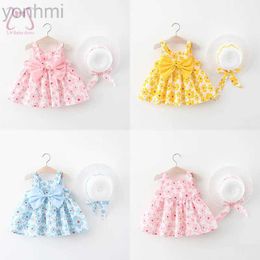 Girl's Dresses 2Pcs/Set Bow Baby Girls Summer Sweet Flower Fashion Sling Dress Toddler Children Clothes Suit New Born Kids Costume 0 To 3 Years d240423