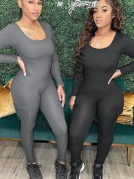 Women's Jumpsuits Sexy Tight Pocket Long Sleeve Jumpsuit One-Piece Trousers