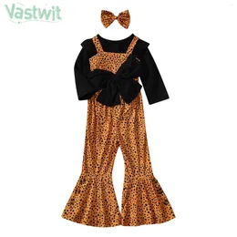 Clothing Sets Little Girls Spring Autumn Casual Cute Costume Long Sleeve Bowknot Tops With Flared Suspender Pants Headband For School Daily