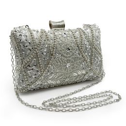 Bags Dg Peafowl Frame Women Formal Sliver Beaded Evening Purses and Handbags Bridal Sequins Clutch Bag Tail Party Bag Evening Bag