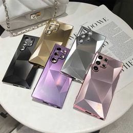 Cell Phone Cases Luxury gold-plated 3D diamond pattern matte skin touch box suitable for Samsung Galaxy S22 S23 S24 Ultra Shockproof TPU+PC cover S24 Plus J240418