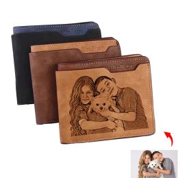 Wallets Men Short Multifunction Pu Leather Diy Engraving Personalised Picture Text Purse Carving Photo Wallet Father's Day Gift for Men