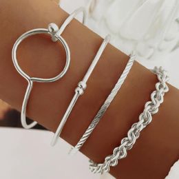 Link Bracelets Punk Fashion Circle & Bangles Twist Metal Bracelet Set Women Adjustable Silver Colour Jewellery