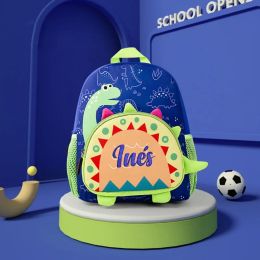 Bags Personalised Name Waterproof Blue Green 3D Dinosaur Schoolbag Kids Backpack Backpack Zipper Closure Custom Dinosaur Backpack