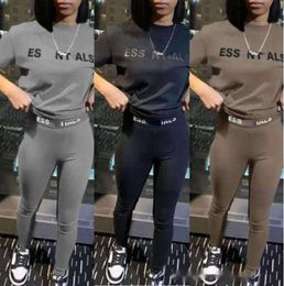 Designer Womens Tracksuits Silm Pants Suit Two Pieces Jogger Set 2024 New Letters Printed Short Sleeve Tights Sweatsuits 3 Colours Fashion Clothing 34654